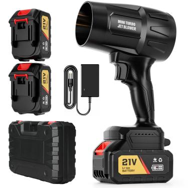 Imagem de WEMARS Soprador de folhas sem fio soprador de folhas portátil velocidade ajustável limpador de poeira portátil Turbo Jet Blower para limpeza de pátio, secagem, acampamento e poeira com 2 baterias