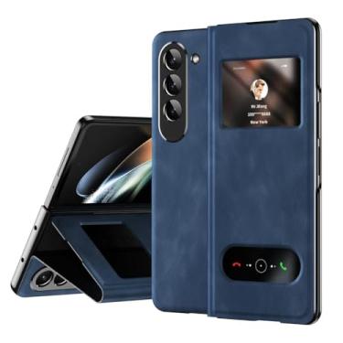 Imagem de HAOMRIYL Capa de couro para Samsung Galaxy Z Fold 7, Smart Small Screen View Flip Protection Cover Holder Kickstand Full Body à prova de choque, azul, dobra 7