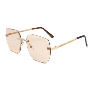 Imagem de HCPIHF Óculos vintage femininos grandes, sem aro, luxuosos, sem armação, UV400 (champane)