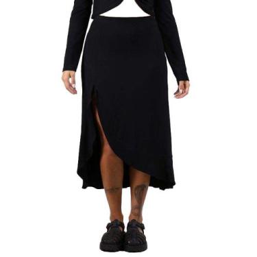 Imagem de Saia Midi Fenda Babado Visco - Deliriyou, G, Preto