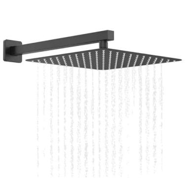 Imagem de Chuveiro Quadrado 20x20 Preto Inox Com Braço 40cm Slim - Metais House