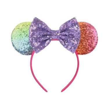Imagem de Tiara De Orelhas De Rato Com Lantejoulas E Laço Para Meninas Com Pérol