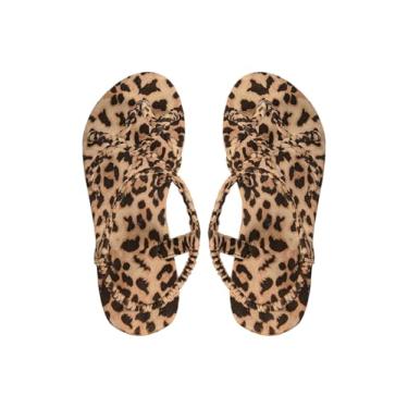 Imagem de OYOANGLE Sandália feminina com estampa de leopardo, trançada, cruzada, tiras abertas, bico aberto, sandália casual, Marrom e preto, 36