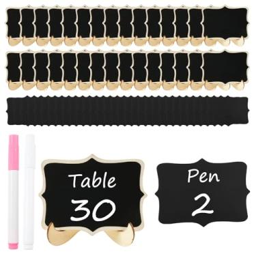 Imagem de ZJRDYYK 30 peças de etiquetas de quadro-negro de mesa, mini placas reutilizáveis de madeira com suporte SND 2 canetas, etiquetas de alimentos para buffet de festa (estilo 2)