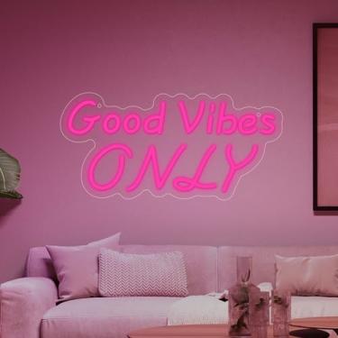 Imagem de Neonawall Good Vibes Only Neon Sign for Wall Decor Pink Business Light Up Letters Led Sign Birthday Party Signs Led Decorative Night Signs Room Decorations Christmas Party Gifts for Girl Home Bedroom