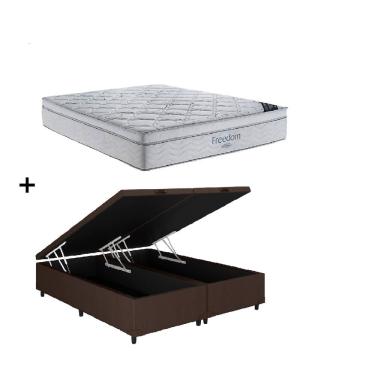 Imagem de Cama Box Baú Casal Bipartido Marrom Colchão Freedom Molas Ensacadas 138x188 - Ortobom