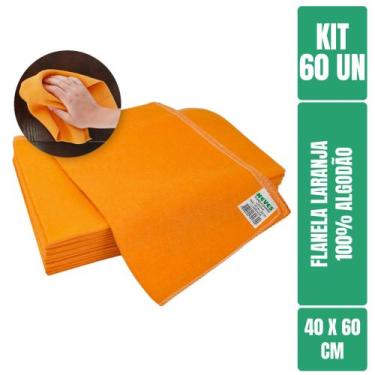Imagem de Flanela Laranja 40x60 Para Limpeza Geral - 60 Unidades - Neves