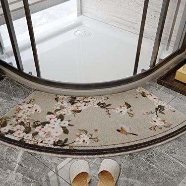Imagem de Tapetes de casa de banho curvas para casa de banho tapete de duche lavável tapete peludo esponja algodão com encosto absorvente de água suave confortável para duche redondo casa de banho banheira