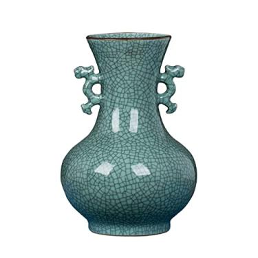 Imagem de AKALNNB Vaso de flor vaso de cerâmica grande de porcelana de 30 cm com alça de orelha dupla retrô chinês azul e branco arranjo de flores decorativas de porcelana