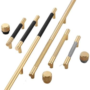 Imagem de CXYFQUUK Puxadores de porta de móveis de alumínio dourado preto maçanetas de gaveta de armário de cozinha duas cores maçanetas de armário de TV europeias 2 peças (ouro ouro 128 mm)