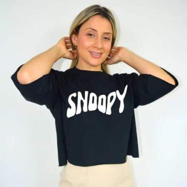 Imagem de Top Cropped Feminino Estampa Snoopy Diversas Cores Malha Algodão - loj