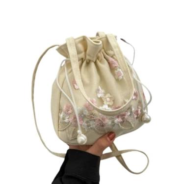 Imagem de Bolsa carteiro feminina grande capacidade ombro único diário bordado flor rosa claro, Rosa claro