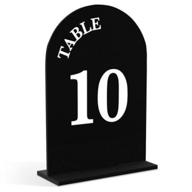 Imagem de Números de mesa de acrílico para casamento, placa de mesa com suporte para peça central, recepção, festa, evento, 12 x 17 cm acrílico preto - 10