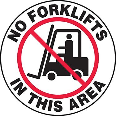 Imagem de Accuform Placa de piso NMC "No Forklifts In This Area" com símbolo, placa de empilhadeira de vinil antiderrapante de 43 cm de diâmetro, vermelho/preto no branco, feito nos EUA, MFS737