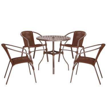 Imagem de 04 Cadeiras Floripa E Mesa Roma 100cm Marrom Trama Original Marrom