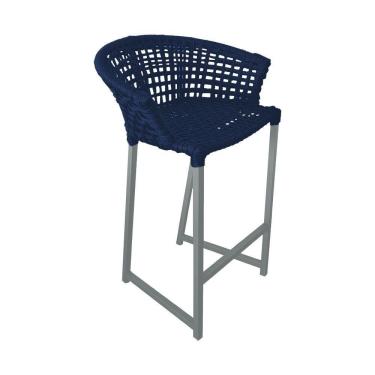 Imagem de Banqueta Reis Em Corda Náutica E Base Em Alumínio Cinza Para área Gourmet Externa Azul Marinho Azul