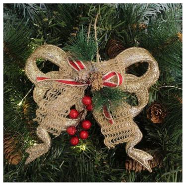 Imagem de Kit 4 Enfeite Pendente Natalino Laço Dourado Com Brilho Natal 18cm