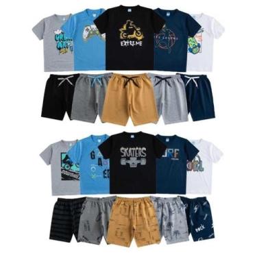 Imagem de Kit Sortido 10 Peças de Roupas 5 Conjuntos Camisetas + Shorts Infantil