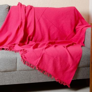 Imagem de Manta para Sofá King 300cm x 180cm – Decoração de Sala Protetora e Decorativa em 100% Algodão com Franjas (Rosa Pink (3,00M x 1,80M))