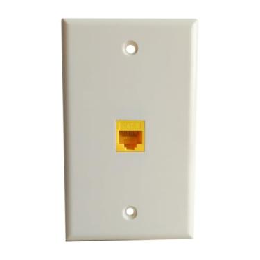 Imagem de BOPLAT Placa de parede Ethernet Single Gang CAT6 amêndoa - 1 porta CAT 6 RJ45 Keystone Jack Placa de cobertura de rede fêmea para fêmea para cabos CAT8/CAT7/CAT6/CAT5e