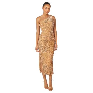 Imagem de Petal & Pup Vestido midi feminino Kiki de um ombro só-dourado, Dourado, GG