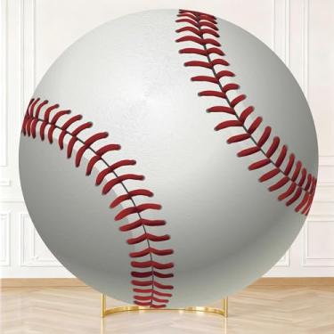 Imagem de ASDCXZ Capa de fundo redondo de beisebol de 2 m, cenário de círculo de beisebol, vermelho, branco, esportivo, redondo, decoração de aniversário para fotografia, faixa de revelação de gênero, sem