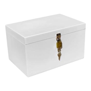 Imagem de Baú Organizador Caixa para Presente com Cadeado – Cofre Decorativo de MDF com Fecho Metálico e Espaço Interno Amplo (Branco)