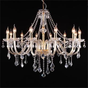 Imagem de Lustre de luxo europeu com cristais dourados e iluminação LED para sala de estar, restaurante, quarto, villa, hotel, duplex, loja de roupas, salão de beleza, café, bar e karaokê (BC 12 lâmpa