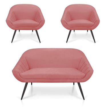 Imagem de Kit 01 Namoradeira 02 Lugares e 02 Poltronas Giovana Suede Rose de Ferro