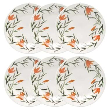 Imagem de Jogo de Pratos Rasos Oxford Cerâmica Lírios 24cm 6 Pç