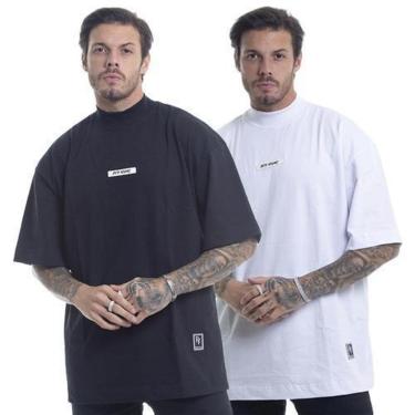 Imagem de Pacote 2 Camisetas: Oversized Gola Alta Borracha Preta & Oversized Gola Alta Borracha Branca-Masculino