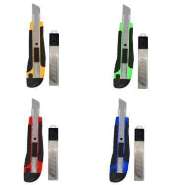 Imagem de Estilete Profissional Emborrachado Com Trava 4 Laminas 18Mm - Cutter