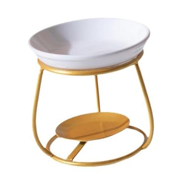 Imagem de Fenteer Queimador de óleo de cerâmica com estrutura de ferro, suporte moderno para velas tealight, decoração para casa, aquecedor de óleo, queimador de cera, Ouro