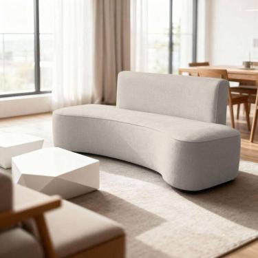 Imagem de Sofá Curvo Design Orgânico Luxo Sala Contemporânea Suede Cor:bege