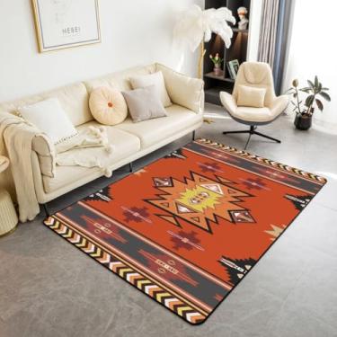 Imagem de Tapete de área ocidental 8 x 12 cm Tapetes geométricos decoração do sudoeste para sala de estar | Tapete lavável asteca de fazenda, tapete de diamante triangular, listras, tapete de piso interno