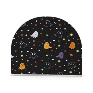 Imagem de JUZIHAI Suporte de guardanapo de Halloween Boo para mesa dispensador de guardanapo de acrílico para mesa suporte de lenços independente para cozinha sala de jantar bar festa decoração de casa