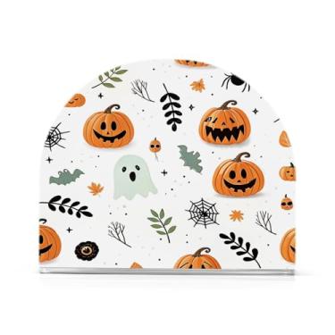 Imagem de JUZIHAI Suporte de guardanapo de Halloween Boo para mesa dispensador de guardanapo de acrílico para mesa suporte de lenços independente para cozinha sala de jantar bar festa decoração de casa