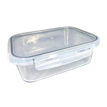 Imagem de Pote de Vidro Borossilicato Hermético com Tampa Silicone Preto, 1040ml, Transparente, 19x14x6.5cm, para Marmita e Armazenamento