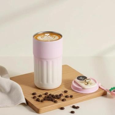 Imagem de Caneca de café de aço inoxidável de 450 ml, copo isolado a vácuo com visor de temperatura LED, caneca de café de 450 ml ao ar livre, caneca de acampamento com tampa à prova de vazamento, copos