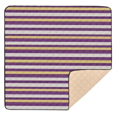 Imagem de Qilmy Tapete listrado vibrante para bebês 127 x 127 cm, macio à prova d'água para bebês e crianças, tapete antiderrapante lavável para cercadinho