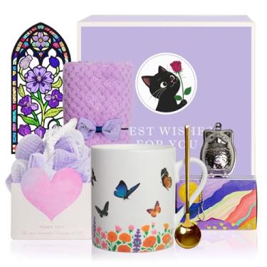 Imagem de Lovift Cesta de presente de aniversário de borboletas para mulheres, caneca de café que muda de cor de calor, exclusivo conjunto de presente de Natal para melhor amiga, mãe, esposa, (presente de