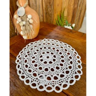 Imagem de Sousplat Bandeja 34cm Argola Crochê Artesanal (Branco)