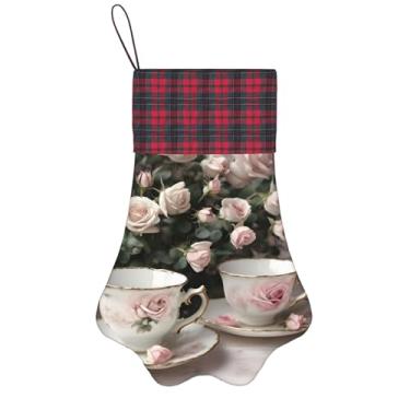 Imagem de Xícaras de chá com rosas impressão gasta romântica meias de Natal animais de estimação decoração de natal cães gatos árvore decoração doce presente conveniente
