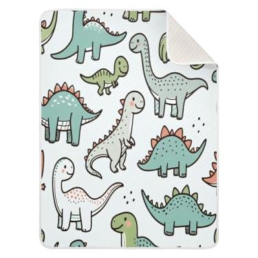 Imagem de Qilmy Cobertor de bebê Dinosaur World 76 x 101 cm, cobertor infantil de algodão macio para meninos e meninas, cobertor leve e quente para bebês de berço, carrinho de bebê, soneca, recém-nascido