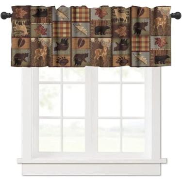 Imagem de Cortinas rústicas de cabana de cozinha, sanefas, casa de fazenda, retrô, urso, veado, alce, animais selvagens, tratamento de janela, cortinas curtas para banheiro, quarto, sala de estar, 137 x 45 cm