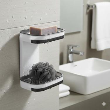 Imagem de Porta Sabonete Duplo Parede Adesivo Banheiro Moderno