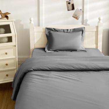 Imagem de NookZuzu Jogo de lençol básico de 3 peças, cinza escuro, 3 peças, microfibra macia, respirável, para crianças, inclui lençol de cima, lençol com elástico, fronha