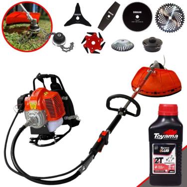 Imagem de Roçadeira Costal Multifuncional Terra GRC430 À Gasolina 2T 43cc 1,7HP de Potência Alta Rotação Com Carretel Nylon + Kit 7 Lâminas Extras + ÓLEO TOYAMA