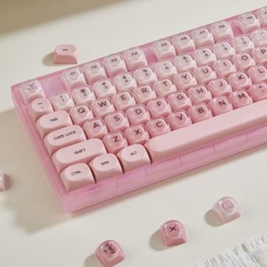 Imagem de TIMSEKER Conjunto de teclas de perfil MOA Pink Foundation Jelly, 130 teclas PC+PBT Material Dye Sublimation Custom Keycap para teclado mecânico com estrutura MX