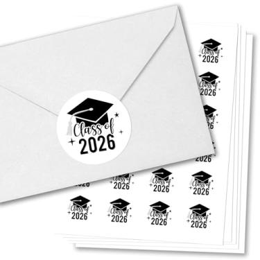 Imagem de Big Dot of Happiness Class of 2026 Adesivos de selo de envelope de festa de graduação preto e branco, adesivos de círculo redondo para selar convites e cartões de agradecimento, selos de envelope de